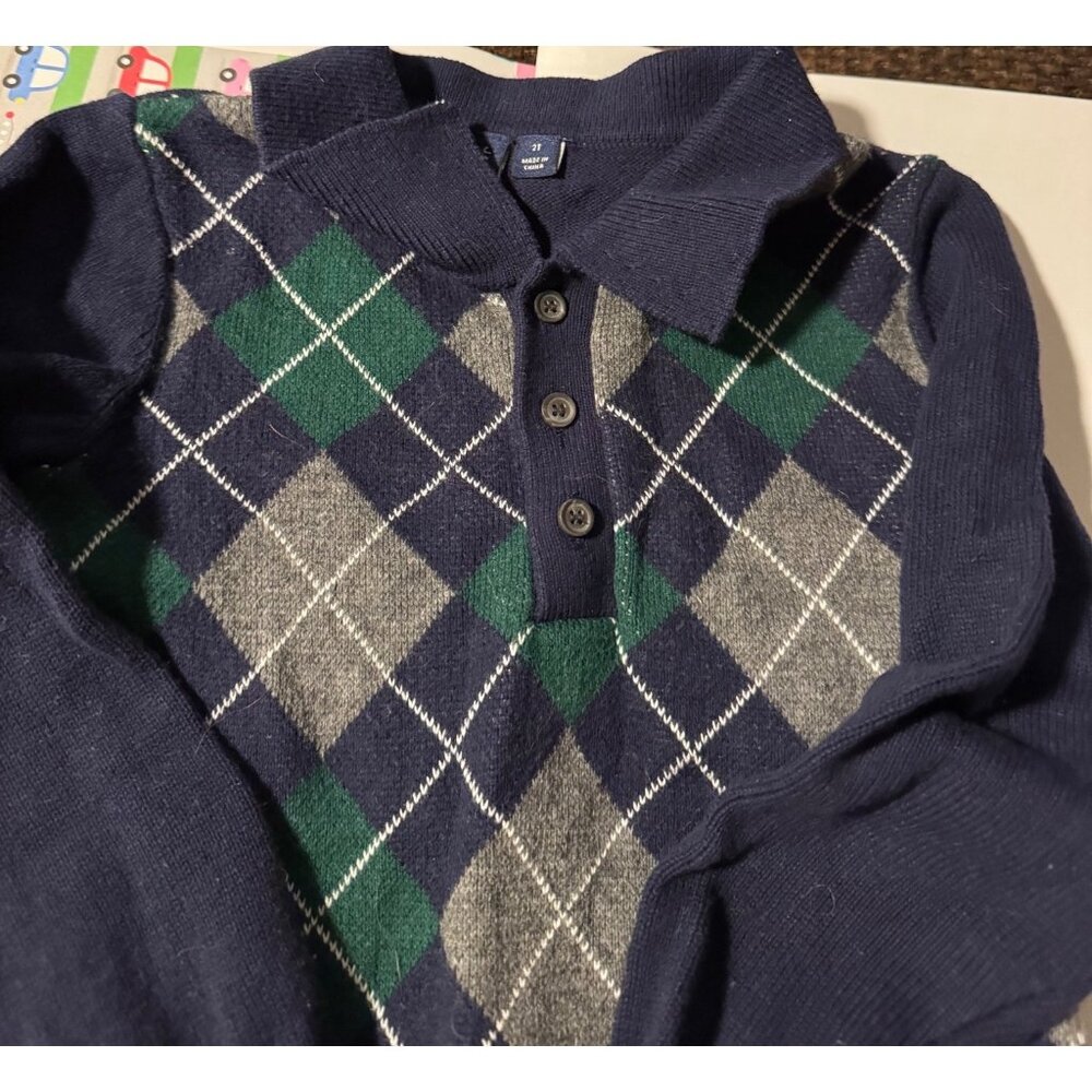 Janie and Jack Blue Argyle Collared Sweater – Size 2T (Boys) - Picture 4 of 4